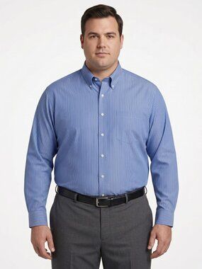 Stafford Dress Shirt Mens 18.5 34-35 Blue Striped Long Sleeve Cotton Blend